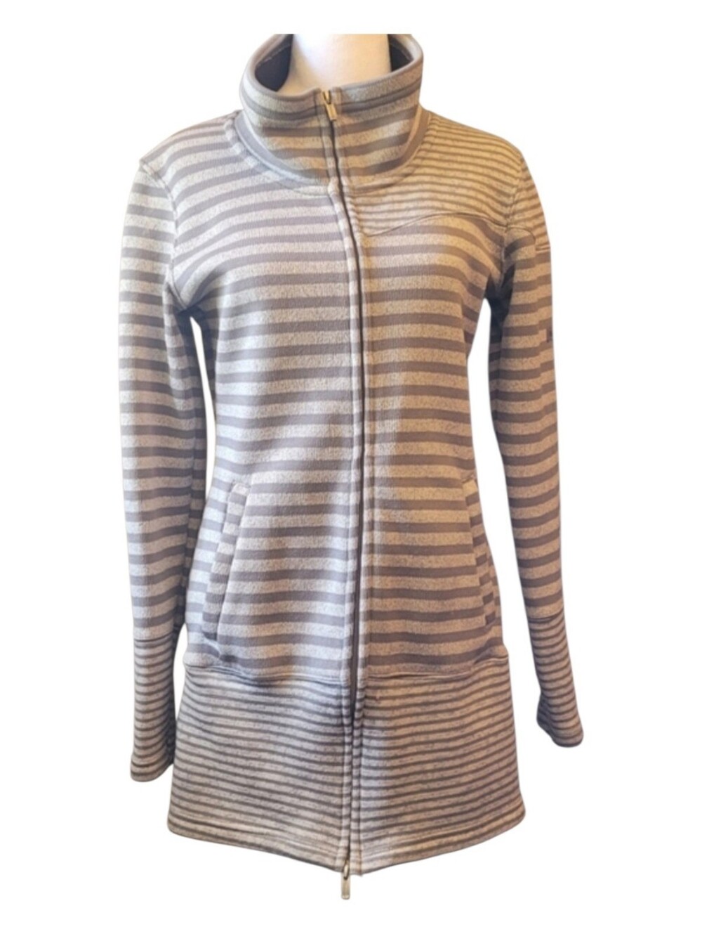 Avalanche Gray and White Striped Zip Sweater
